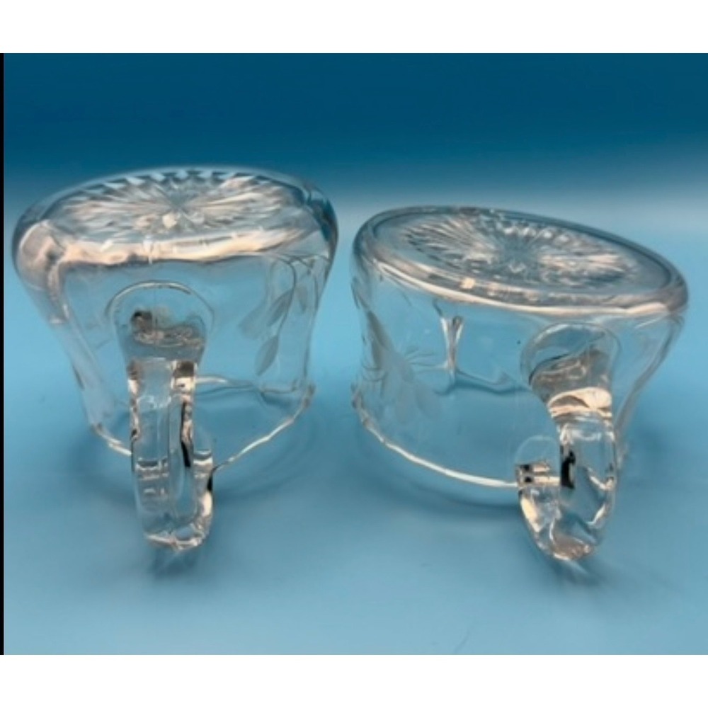 Vintage Etched Glass Creamer and Sugar Bowl Set Manganese Glow Starburst Base - Picture 4 of 5